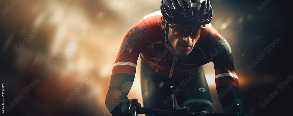 Dynamic Cyclist in Action: High-Speed Racing with Intense Focus and Determination