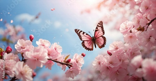 Cherry blossom joy Flying butterfly in spring scene © Hashim