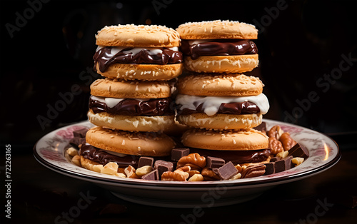 View of tasty cookies food in different layers on a plate