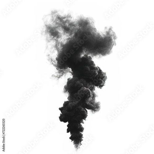 Dark plume of smoke, simple illustration, plain white background, realistic, large, generative ai