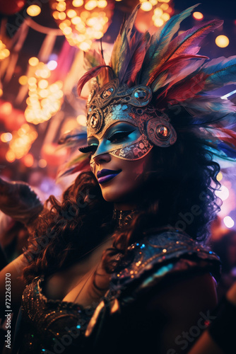 Carnival party background. Brazil, Venetian, carnival, mardi gras, woman's costumes and masks © Aleksandr