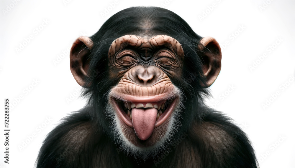 A close-up of a chimp with a humorous expression, sticking out its tongue. Playful Chimpanzee funny with gesture Sticking Out Tongue A close-up of a chimp with a humorous expression, sticking out its tongue. Playful Chimpanzee funny with gesture Sticking Out Tongue