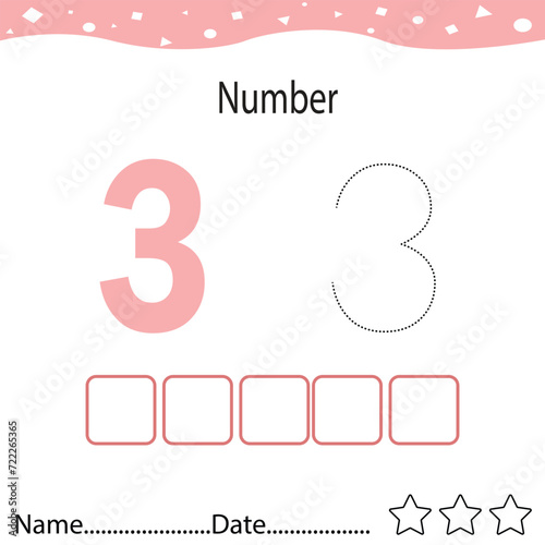 Tracing worksheet number 3 and write the words. Worksheet that is suitable for learning to write number 3