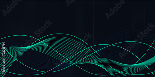 Digital technology futuristic internet network connection dark black background, green abstract cyber information communication, Ai big data science, innovation future tech line illustration vector 3d