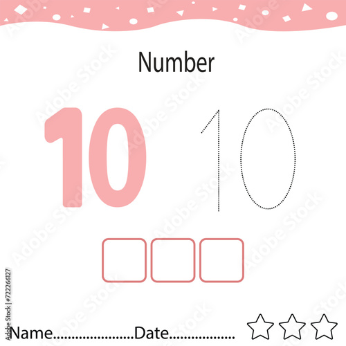 Tracing worksheet number 10 and write the words. Worksheet that is suitable for learning to write number  10