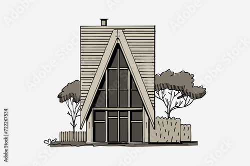 hand drawn sketch of a house. Color facade.