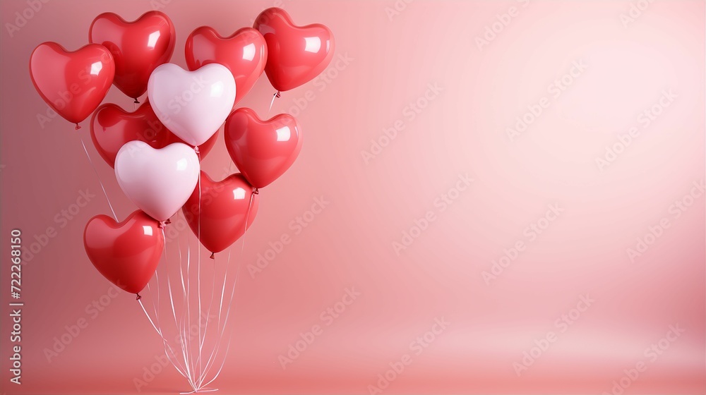 Balloon decoration elements. Presentation mock up template banner pink background with empty space. 3d render for Valentine's Day, birthday, baby celebration, holiday, wedding Balloon decoration elements. Presentation mock up template banner pink background with empty space. 3d render for Valentine's Day, birthday, baby celebration, holiday, wedding