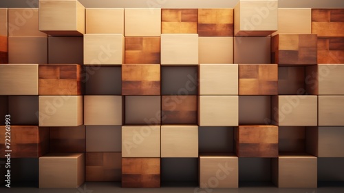 A stack of wooden cubes. Wooden background