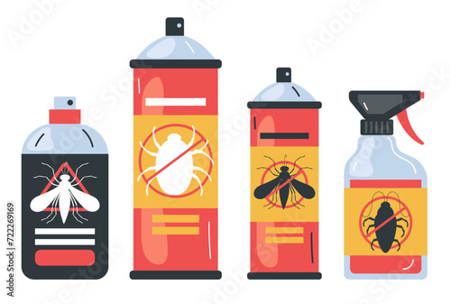 Pesticide pest bottle control insect insecticide spray concept. Vector graphic design illustration