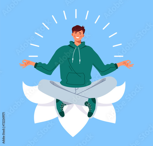 Businessman doing yoga. Vector flat illustration