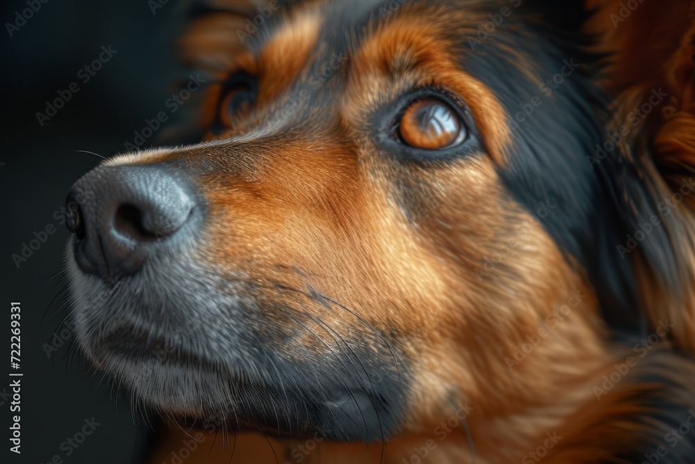 dog is looking up into the lens dog is looking up into the lens