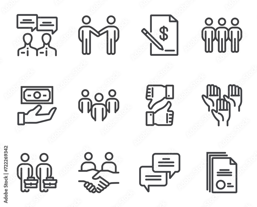 Business cooperation line icon isolated set. Vector flat graphic design Business cooperation line icon isolated set. Vector flat graphic design