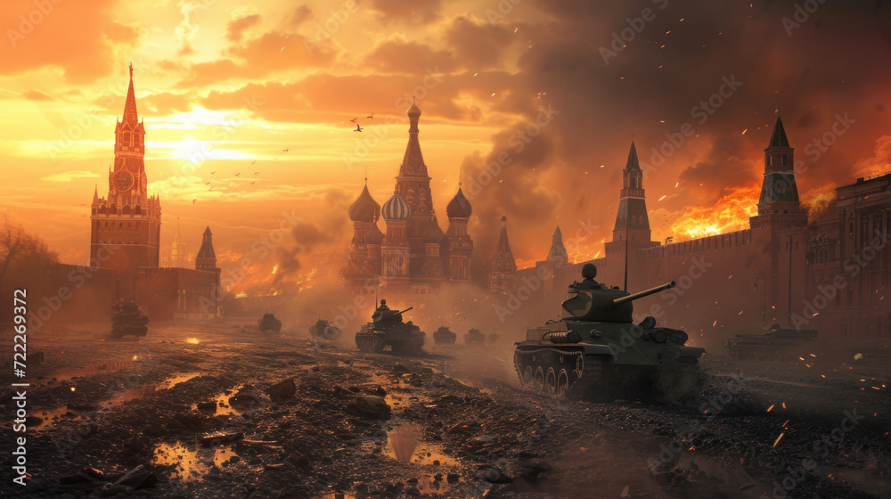 Fictional War in Moscow, Russia with Military Soldiers, Generative AI