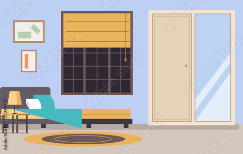Empty bedroom concept. Vector flat cartoon graphic design illustration