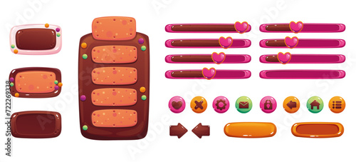 Candy sweet style chocolate cookie menu game ui button interface design element concept. Vector graphic design illustration