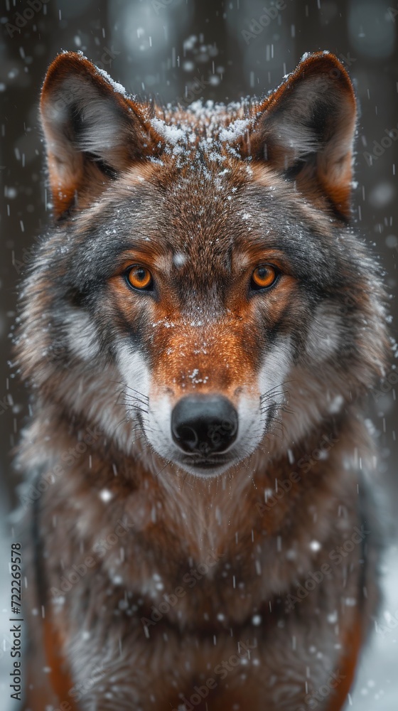 Fototapeta premium A majestic and imposing polar wolf expressing tenderness and kindness in its eyes. Magnificent gray-white wolf in a complexity of wild nature beauty. Amazing animal tenderness.