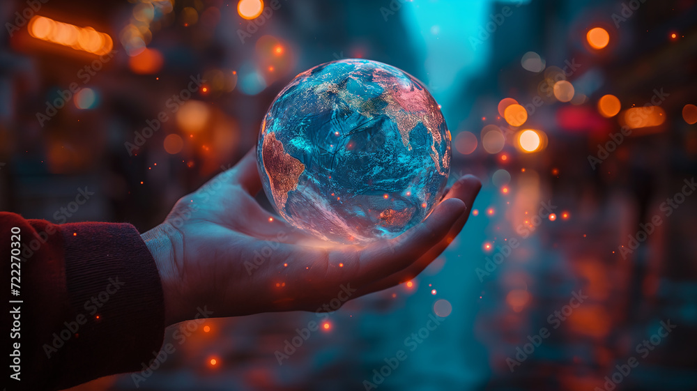 Fototapeta premium Digital world sphere on the hand