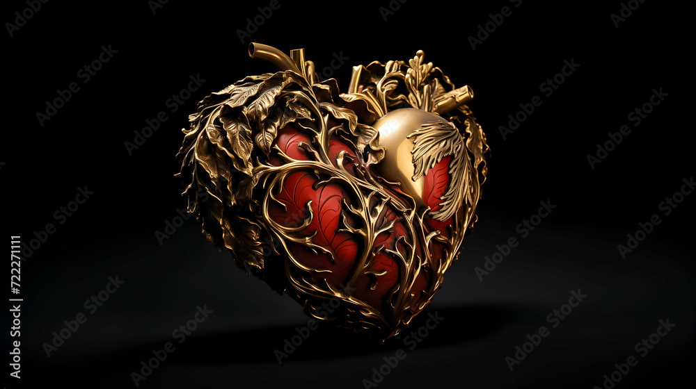 Artistic golden heart with intricate veins and a dark backdrop. Artistic golden heart with intricate veins and a dark backdrop.