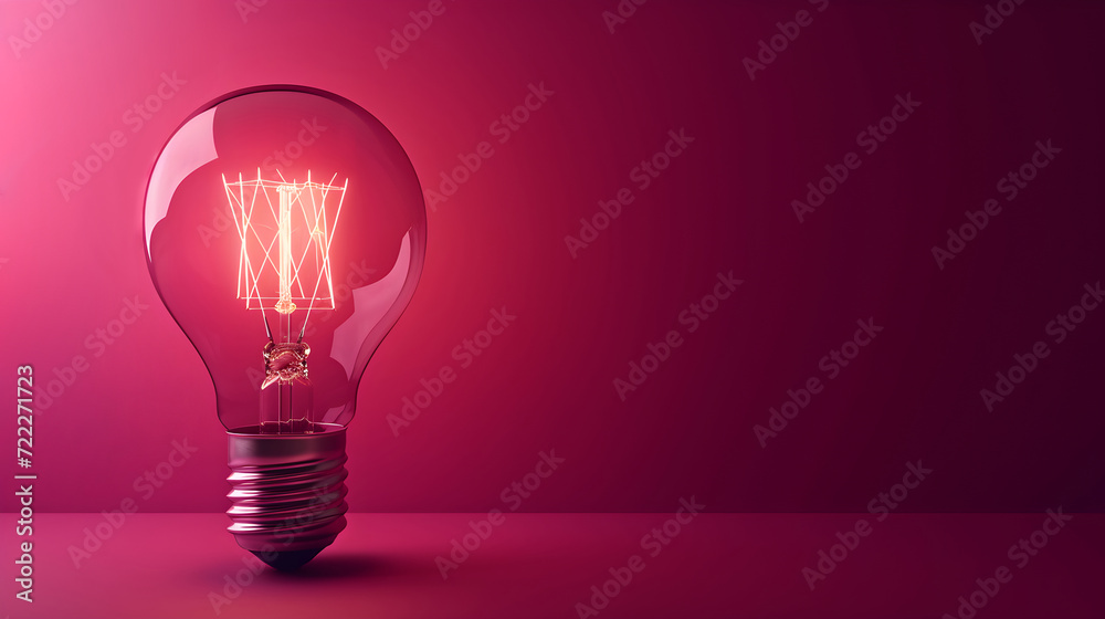 Light bulb on purple background with copy space. Glowing light bulb symbol of new idea, inspiration, innovation, solution, creativity concept. Design for banner, card, poster, ads. Light bulb on purple background with copy space. Glowing light bulb symbol of new idea, inspiration, innovation, solution, creativity concept. Design for banner, card, poster, ads.