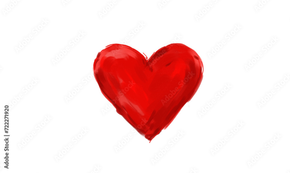 Brush heart shape, red heart isolated on white