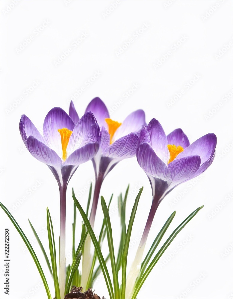 Naklejka premium Spring crocus flowers isolated on white background with copy space for your text