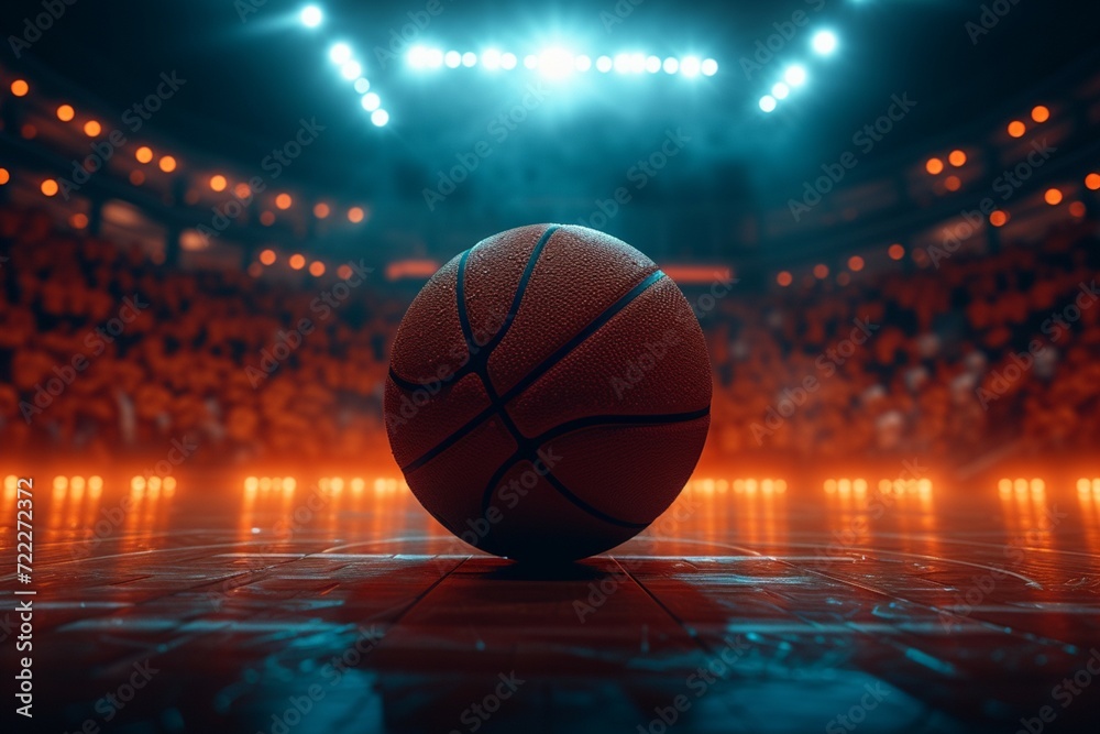 Triumphant moment in a competitive basketball game under orange spotlight Triumphant moment in a competitive basketball game under orange spotlight