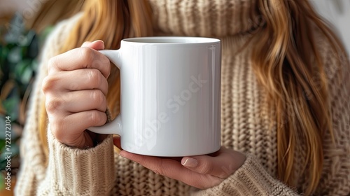 Unrecognizable woman holding a white mug