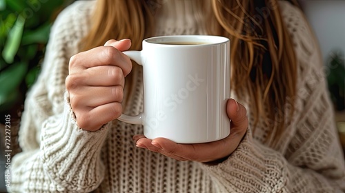 Unrecognizable woman holding a white mug