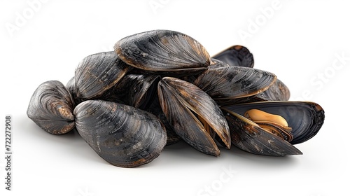 Natural mussels on white background.