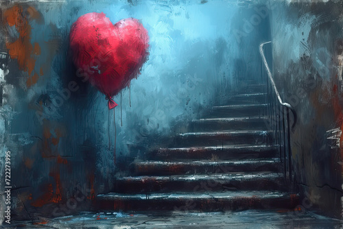 Painting of a discarded heart in the stairwell photo