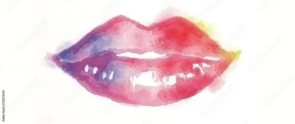 Fototapeta premium pink kiss mark lips on white background,water color