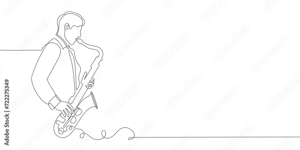 Jazzman playing saxophone one line art vector illustration