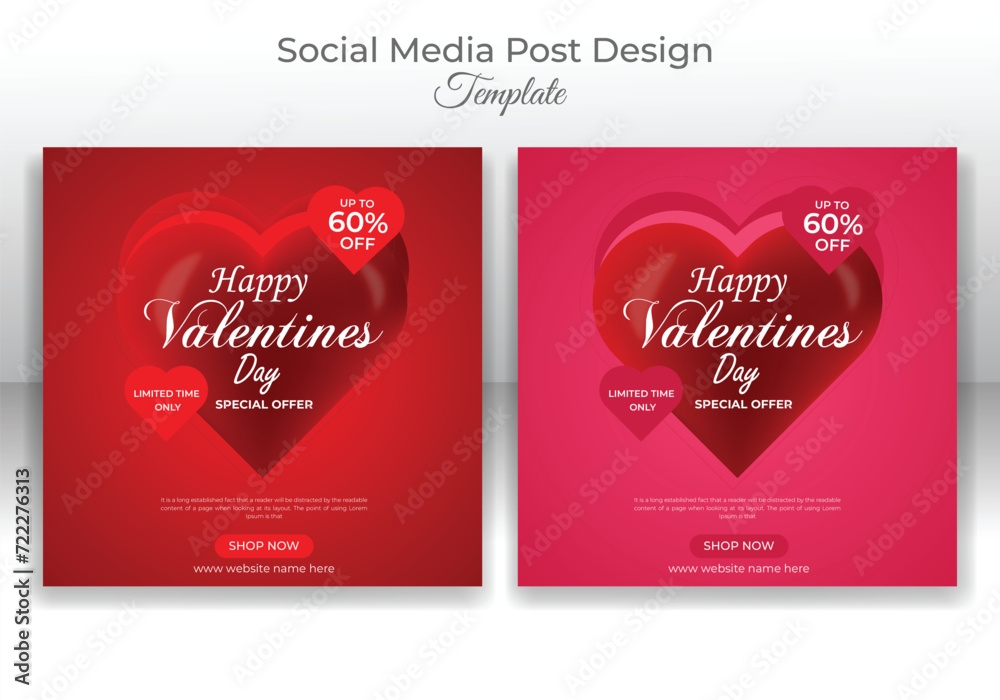 Vector set of valentines day heart shapes sale banner social media post design template Vector set of valentines day heart shapes sale banner social media post design template