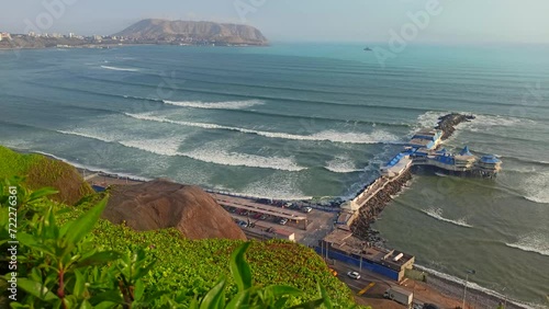 Beautiful Pacific Ocean coast in Miraflores city area in Lima, Peru. photo