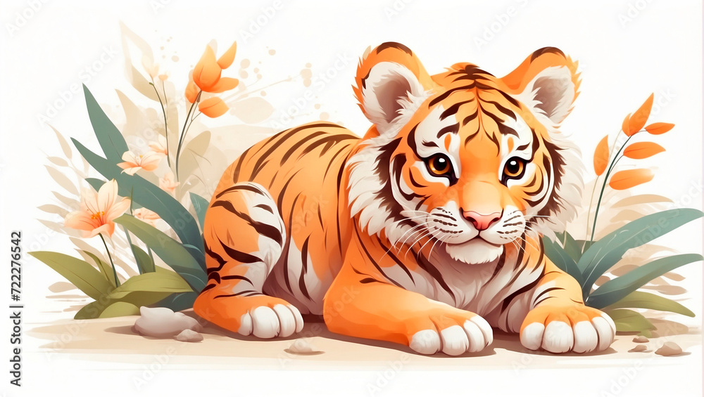 cute tiger, drawing in pastel colors for children's room, greeting cards