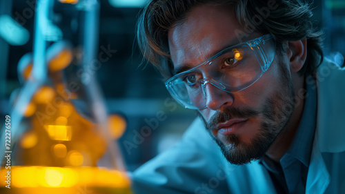 Close-up of a chemist performing an experiment in the laboratory