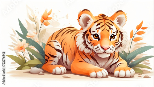 cute tiger, drawing in pastel colors for children's room, greeting cards