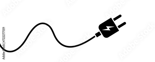 Electric plug vector icon. Black electrical cord or cable. Electric power. Vector 10 EPS. photo