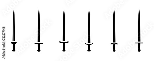 Set of sword vector icons. Long knight weapon. Medieval vintage sword. Fight symbol. photo