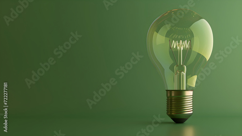 A light bulb on a green background with a place to copy. An extinguished light bulb is a symbol of the search for ideas, inspiration, innovations, solutions, and creative concepts. Design of a banner