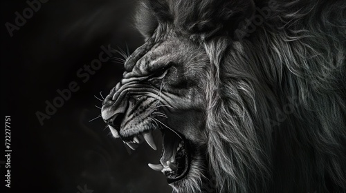  Majestic Lion Roaring in Monochrome   Powerful close-up of a roaring lion in black and white  showcasing its wild nature. 