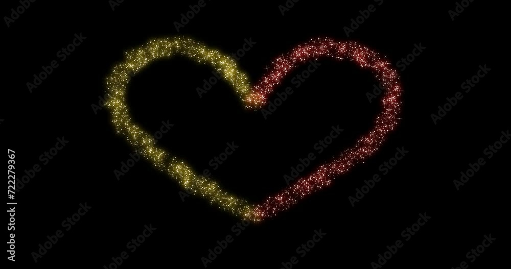 Golden and red particles glitter glow heart effect material background (transparent background) with alpha channel. Loop material, overlays and frames.