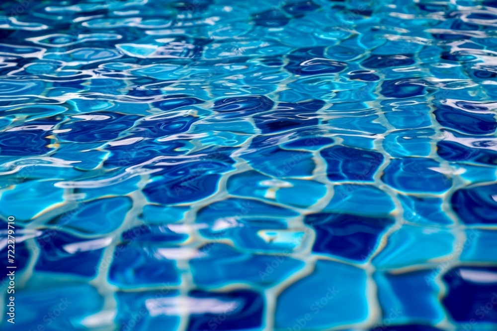 Fototapeta premium Clear water ripples over blue tiles, forming a mesmerizing abstract