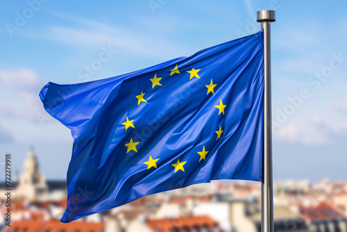 European flag waving, concept of the European Union