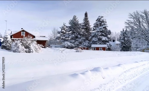 Snowy winter village. Europe, Finland.  © Glebs