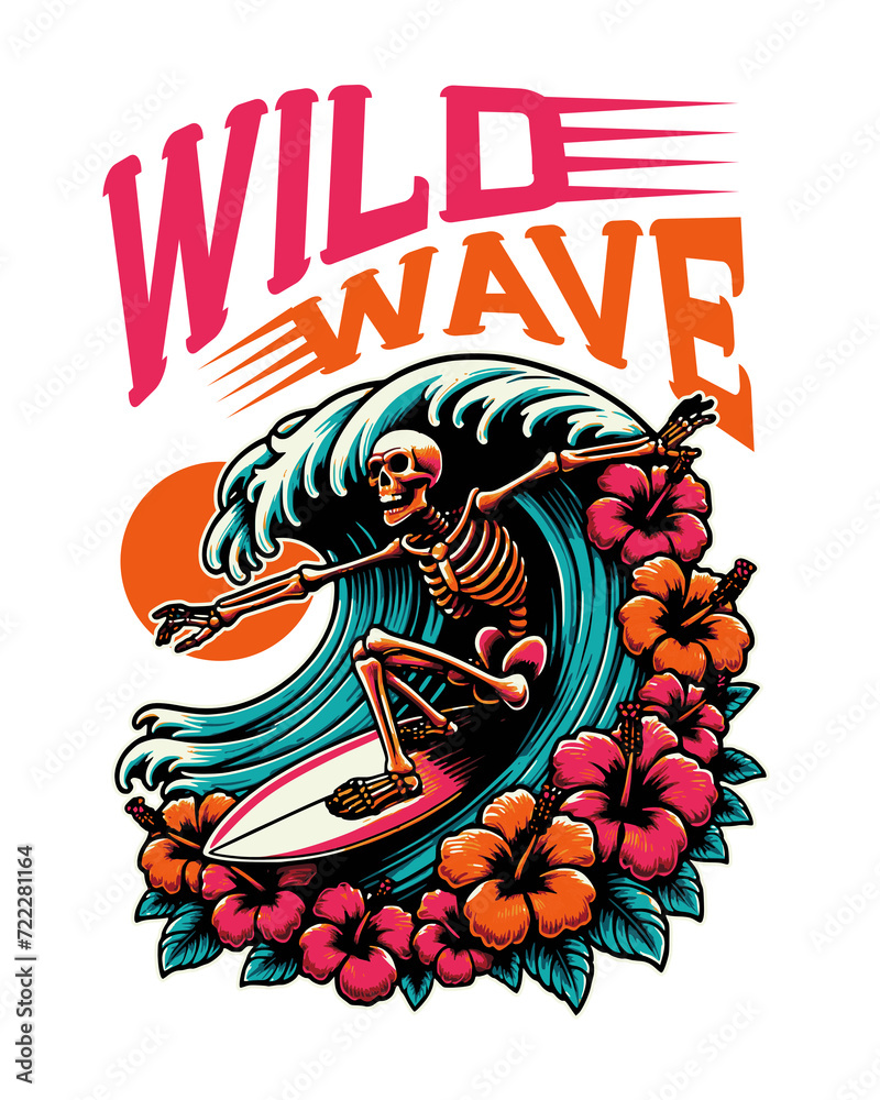 Obraz premium Wild wave surfer design tshirt