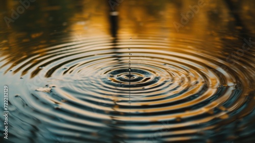 Serene Water Droplet Ripple; Golden Hour on Water; Peaceful Nature Detail