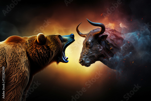 Illustration of bull and bear fighting. stock or crypto market concept