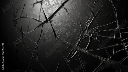 An abstract design of black shattered geometric shapes and textures.