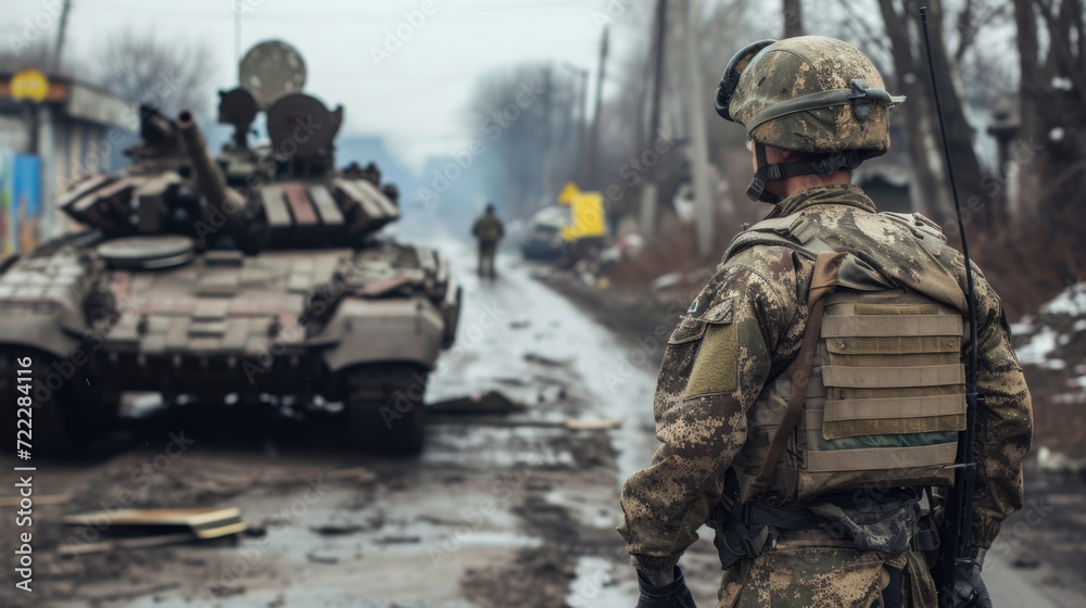 Soldiers in War with Army Tank, Generative AI